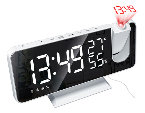 Reloj Despertador De Proyección Digital Blanco Fuentes Blanc