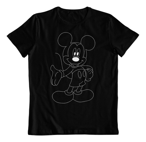Polera Negra Algodon - Dtf - Mickey Mouse Walt Disney