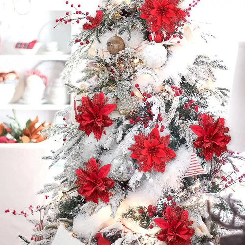 Tt 20 Piezas De Flor De Navidad, Flor De Pascua Artificial