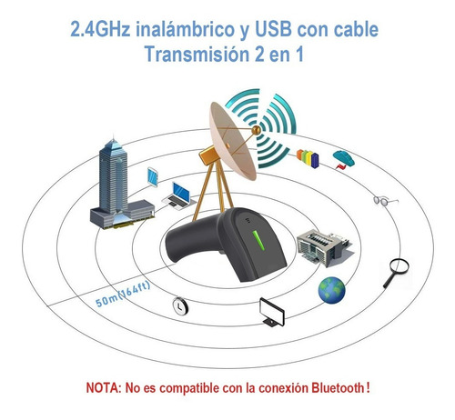 Imagen 7 de 8 de Lector Recargable De Código De Barras Inalámbrico 2 Modo