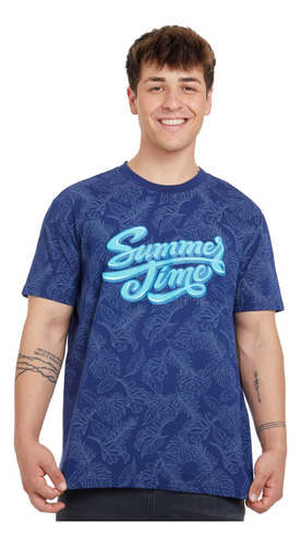 Polera Full Print Tropical Azul Hombre Fashion's Park