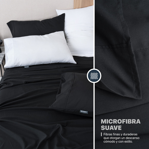 Juego Sábanas Individual + 2 Fundas Almohada Esquimal Negro Y Blanco Liso