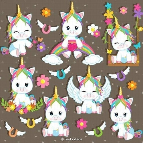 Kit Imprimible Fondos Clipart - Baby Unicornio