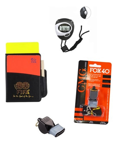 Set Tarjetas De Arbitro + Silbato Profesional + Cronometro 