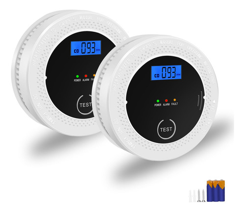 2 Detectores De Humo Y Monoxido De Carbono Con Pantalla Lcd