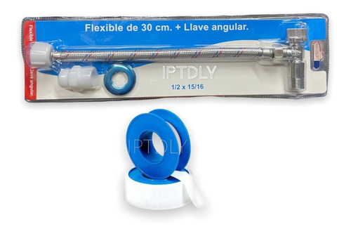 Llave Angular De Paso Kit Flexible 1/2 X 30cm /italy + Cinta