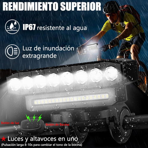 Luz Para Bicicleta 8000 Lúmenes Impermeable 8 Led Recargable Con Máscara Antiviento