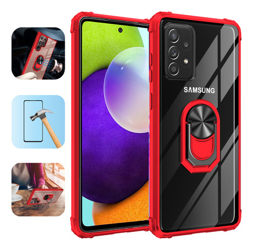 Funda Para Galaxy A72 Con Mica Varios Modelos Antigolpes Rojo Clear Ring