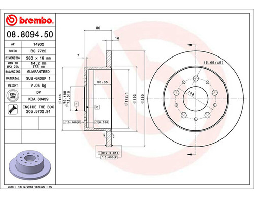 Par Discos Brembo Fiat Ducato Xl 2011-2012 Trasero