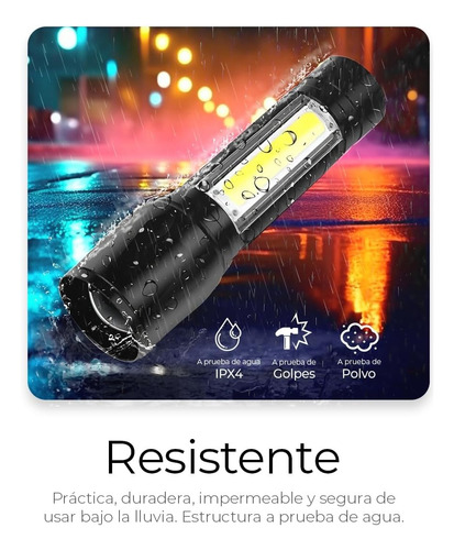 Lampara Tactica Recargable Led 2000l Con Zoom Y Linterna 5pc