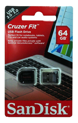 Pendrive Sandisk 64gb Cruzer Fit 64 Gb 2.0 Original Sellado