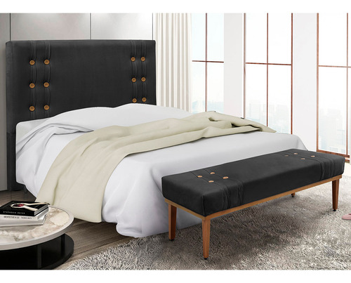 Kit Recamier E Cabeceira Santorini Spz 195cm King Veludo Cor Preto-2237