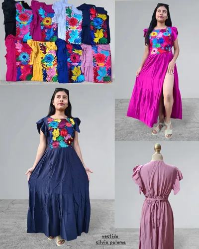Elegantes Vestidos Artesanales Bordados Flores De Chiapas