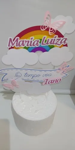 Topo de Bolo Arco- Íris Borboletas e Flores Personalizado