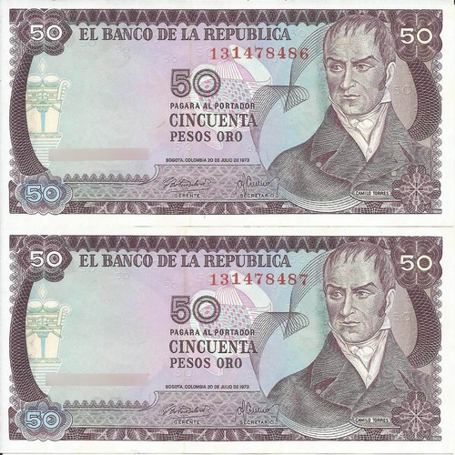 Colombia Dúo Consecutivo, 50 Pesos Oro 20 1973