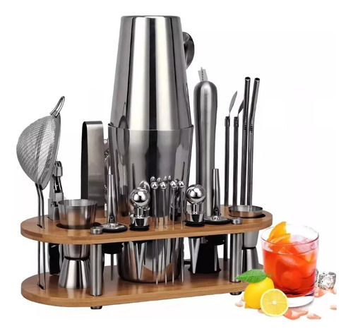 Juego De Utensilios Para Coctelería, 23 Piezas, 750 Ml, Boston Shaker ,bextsrack Utensilios De Bar De Acero Inoxidable Con Soporte