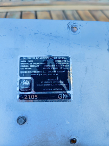 Repuestos Para Calefactor A Gas Natural Emerge 5400 C/h 2105 Plateado (Usado)