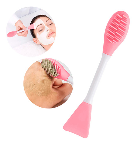 Cepillo Facial 2 En 1 Diler Cerdas De Silicón Para Limpieza Y Espátula Aplicadora De Mascarillas Cremas Sérums Skincare Diario Reutilizable Y Suave Con Todo Tipo De Piel Color Rosa