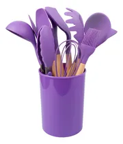 Comprar Utensilios De Cocina X12 De Silicona Con Mango De Madera Vio
