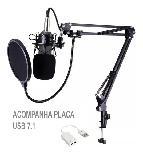 Microfone Estúdio Bm800 + Aranha + Braço + Pop Filter