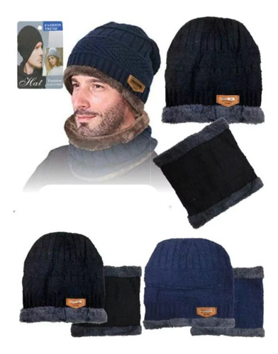 Pack Invierno Gorro+cuello Lana Piel Corderito Unisex Abrigo