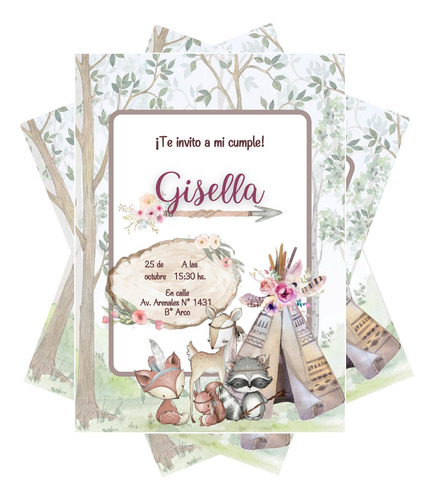 Invitacion Imprimible Personalizable Animales Del Bosque Suela