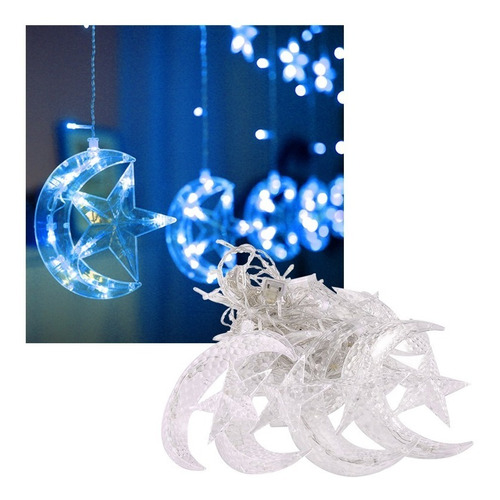Imagen 1 de 9 de Luces Led Blancas  Media Luna Y Estrellas Navidad