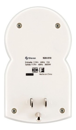 Imagen 2 de 2 de Protector Voltaje Refrigerador Lavadora 3600w 920-010 Steren Color Blanco