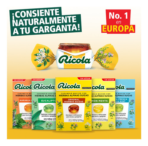 Pastillas Ricola 4 Pack Sin Azúcar