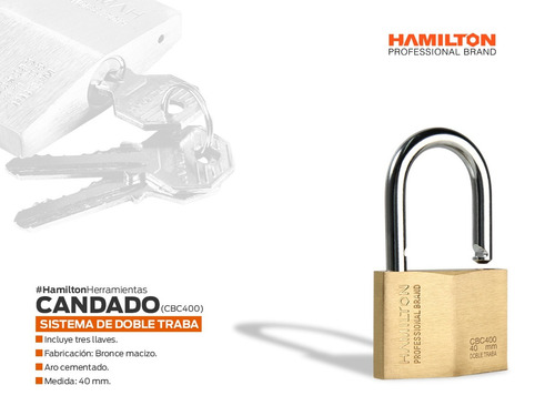 Candado Bronce 40 Mm Hamilton Con 3 Llaves Cbc400