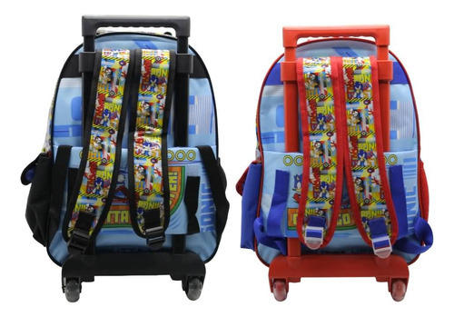 Mochila Escolar Sonic Gotta Go Fast Con Carro Color Negro Diseño De La Tela Liso