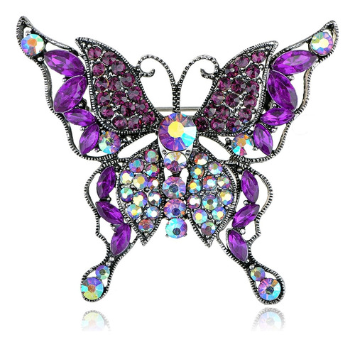 Purple Crystal Rhinestone Multilayer Butterfly Brooch Pin Si