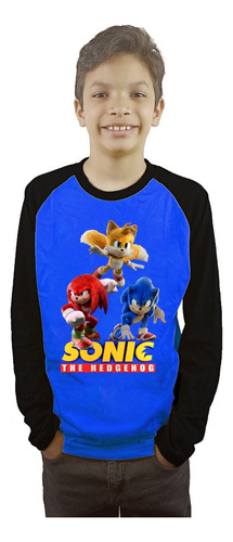 Polera De Sonic Manga Larga Estampada Dtf Cod 002