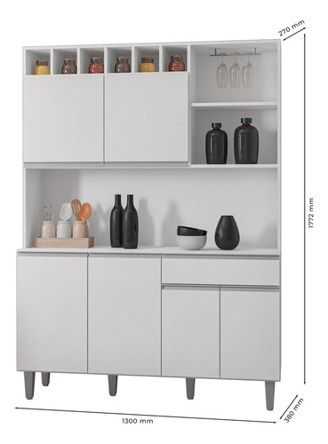 Kit Cozinhapacta 130cm 6 Pta 1 Gaveta Alice Branco - Ajl