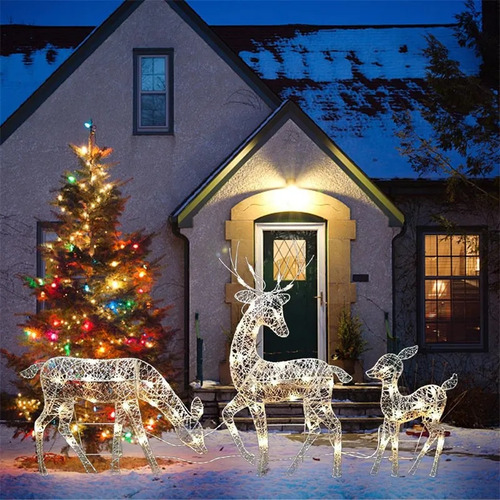 Adornos Navideños Con Diseño De Renos P Kit 3 Luces Led Para