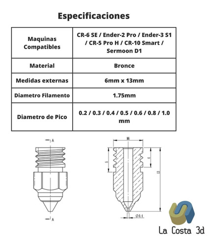 Nozzle Pico Bronce Ender-3 Neo Todas Las Medidas