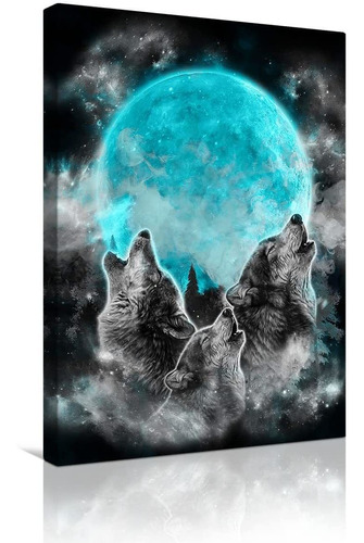 Wolf Decor Modern Canvas Painting Wall Art Animal Blue ...