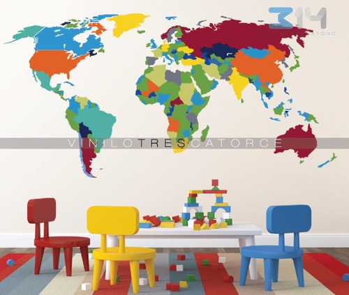 Vinilo Decorativo Educativo-i 05. Calcomanía Mapa, Mapamundi Color Multicolor