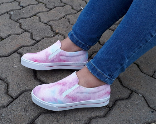 Imagem 2 de 6 de Tênis Slip On Iate Feminino Casual Flatform Tie Dye Moda