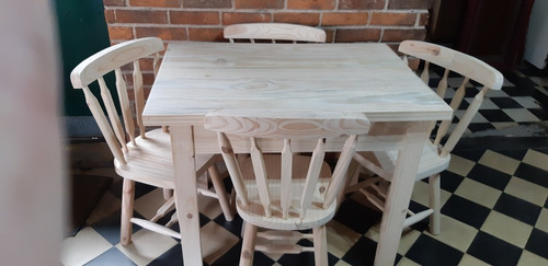 Juego De Comedor 4 Sillas Mesa 1m X70. En Madera Maciza