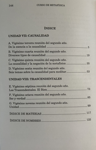 Curso De Metafísica Vii- Causalidad Viii-trascendentales