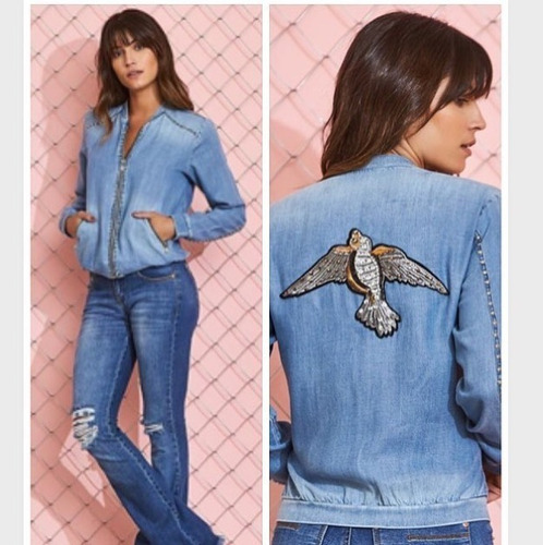 jaqueta jeans bomber feminina