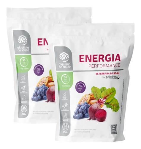 2x Energia Performance Uva Orgânica Alquimia Da Saúde 350g Sabor Beterraba E Cacau