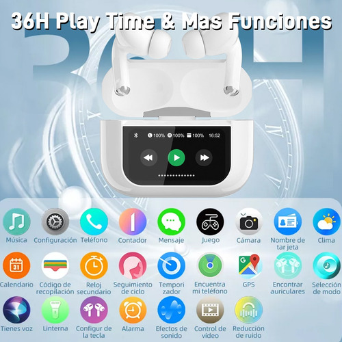 Smart Pantalla Audífonosanc Bluetooth 5.4 Anc Twsauriculares Blanco