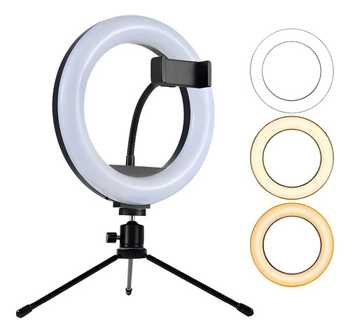 Ring Light Engarb 20cm com Tripé de Mesa USB 3 Tons de Cor