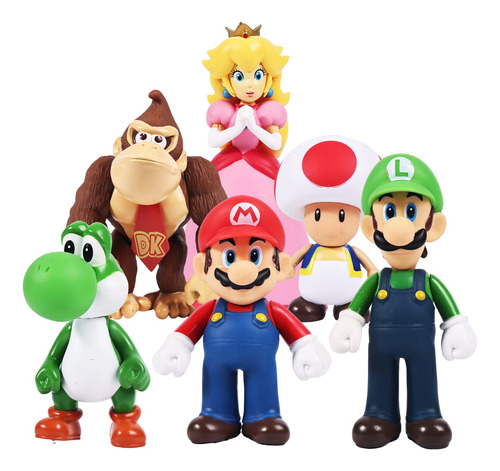 Trumil - Paquete De 6 Figuras De Accion Mario Toys Bros Supe