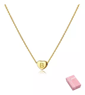 Collares Mujer Inicial Letras Corazón, Chapado En Oro 18k