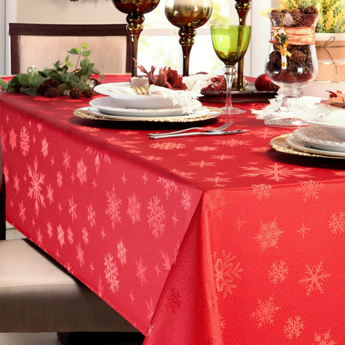 Toalha Mesa Natal Snow Vermelha 6 Lugares 1,40x2,10m Branyl Cor Vermelho