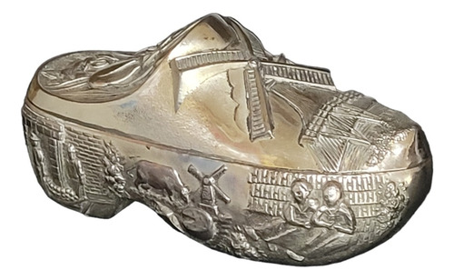 Antiguo Joyero Holandes Metalico, Años 50s, Forma Zapato