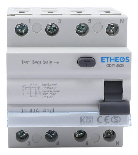 Disyuntor Diferencial Tetrapolar 40a 30ma Etheos